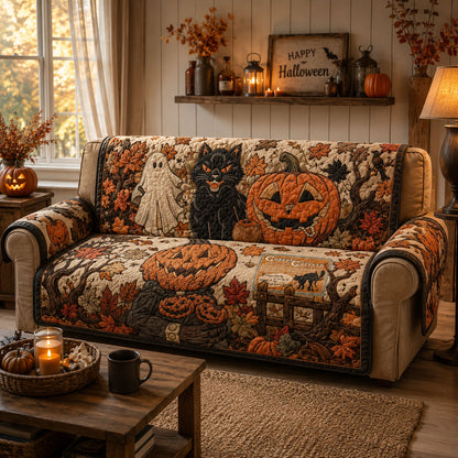 Vintage Pumpkin Cat Ghost Halloween Quilted Sofa Cover GFTOHNL905