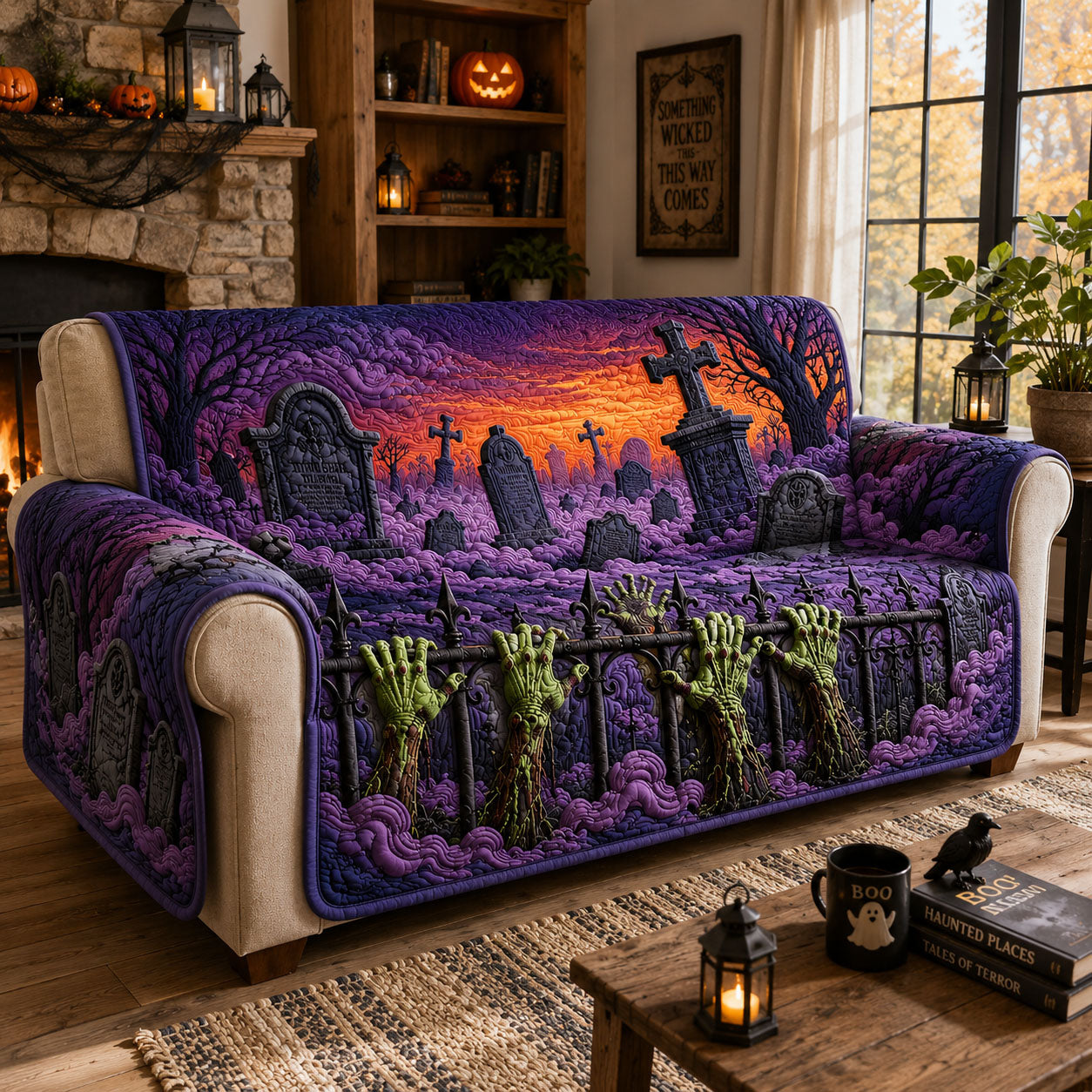 Zombie Hands Graveyard Sunset Quilted Sofa Cover GFTOHNL907