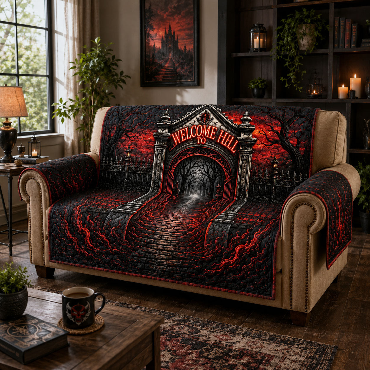 Welcome To Hell Gothic Gate Quilted Sofa Cover GFTOHNL908