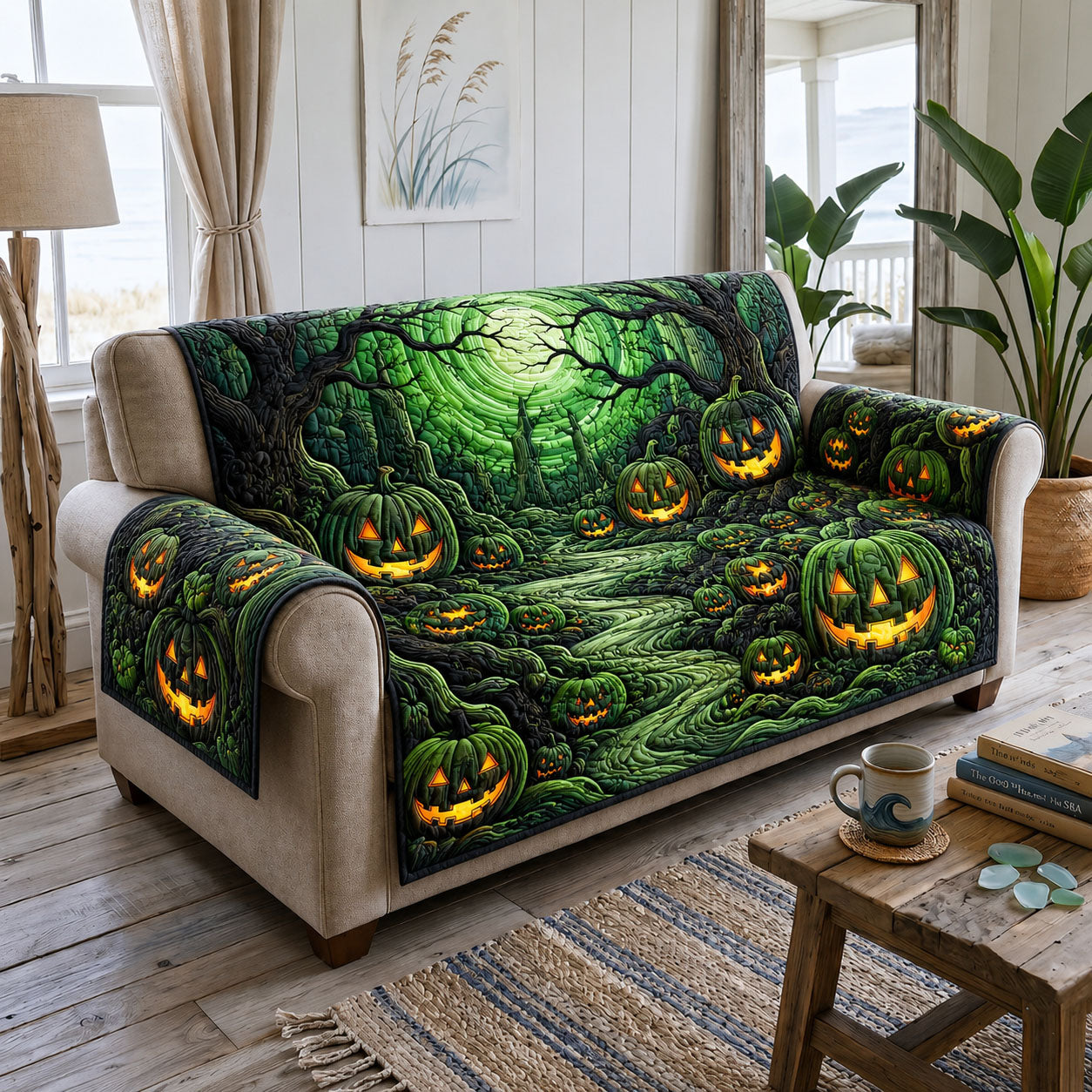 Scary Pumpkin Path Quilted Sofa Cover GFTOHNL913