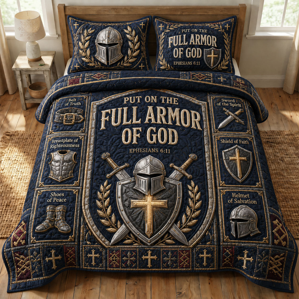 Navy Armor Faith 3-Piece Quilted Bedding Set GFTOHNL955