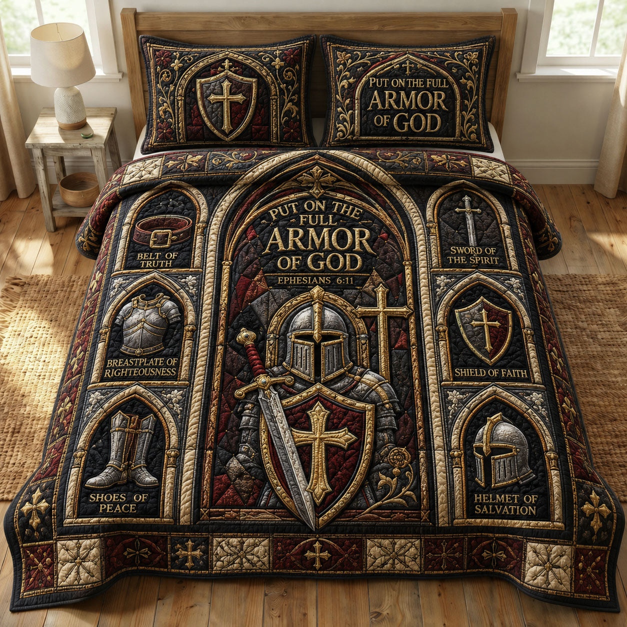 Cathedral Armor Shield 3-Piece Quilted Bedding Set GFTOHNL956