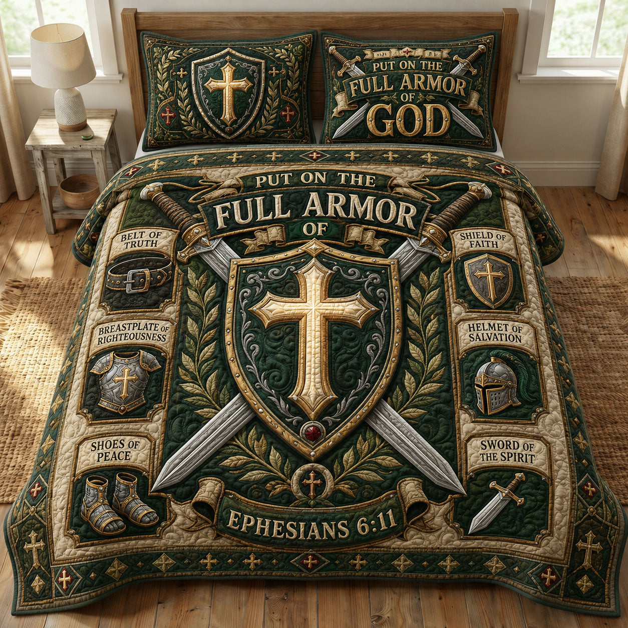 Emerald Shield Faith 3-Piece Quilted Bedding Set GFTOHNL958