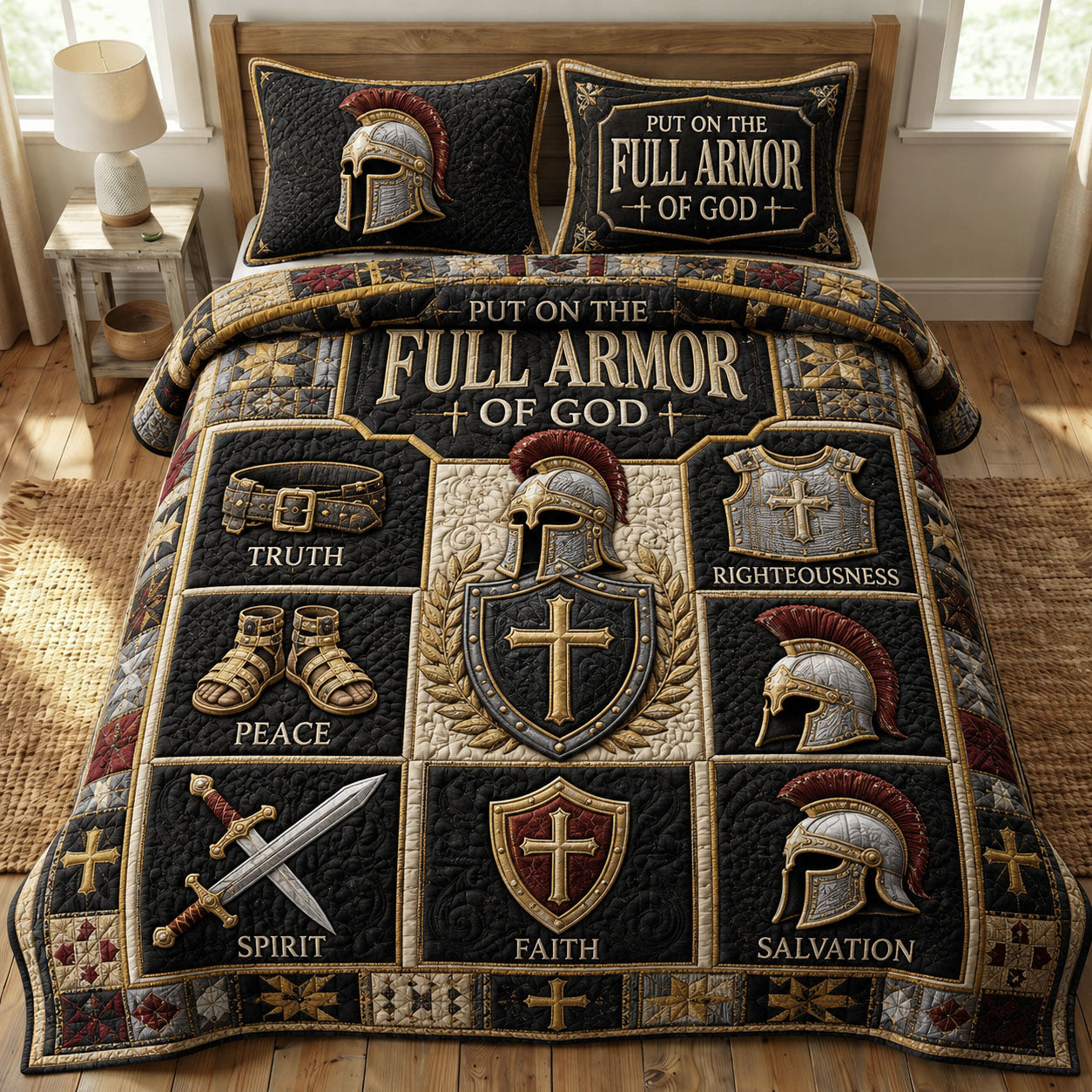 Warrior Faith Panels 3-Piece Quilted Bedding Set GFTOHNL959