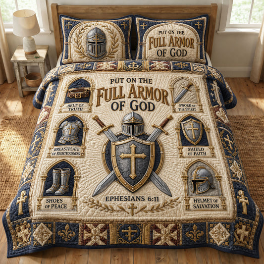 Ivory Armor Scripture 3-Piece Quilted Bedding Set GFTOHNL960