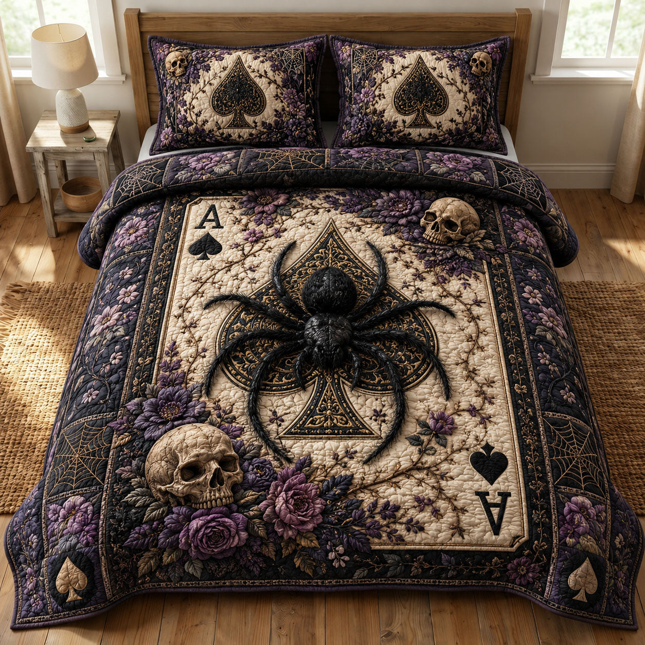 Gothic Spade Widow 3-Piece Quilted Bedding Set GFTOHNL963