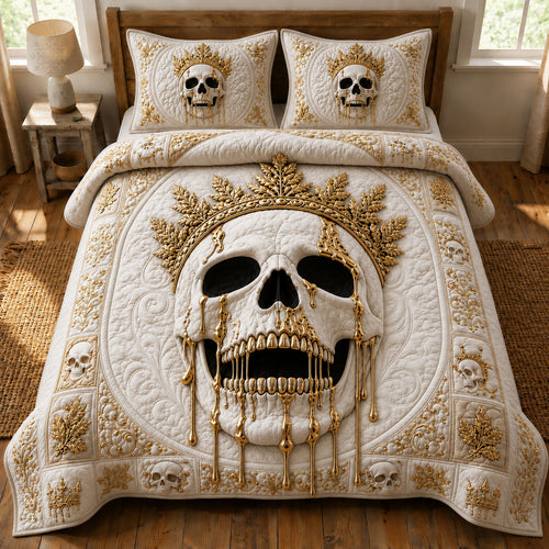 Royal Ivory Skull 3-Piece Quilted Bedding Set GFTOHNL968