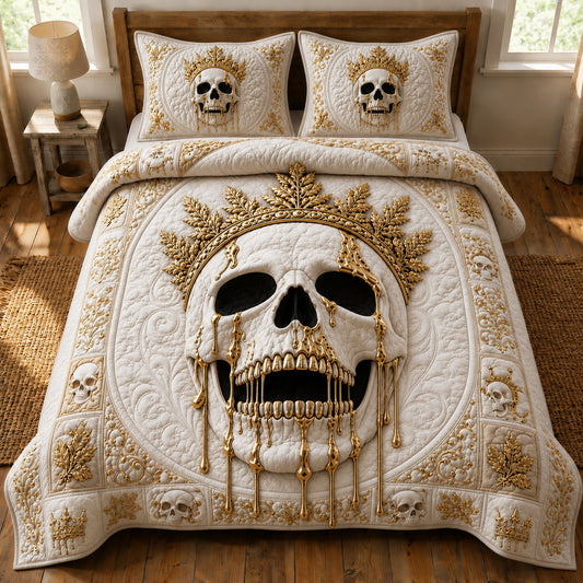 Royal Ivory Skull 3-Piece Quilted Bedding Set GFTOHNL968