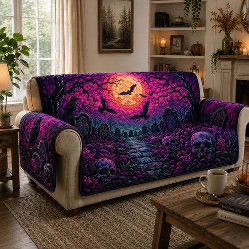 Violet Graveyard Moon Quilted Sofa Cover GFTOHNL969