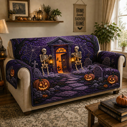 Skeleton Haunted Porch Quilted Sofa Cover GFTOHNL971