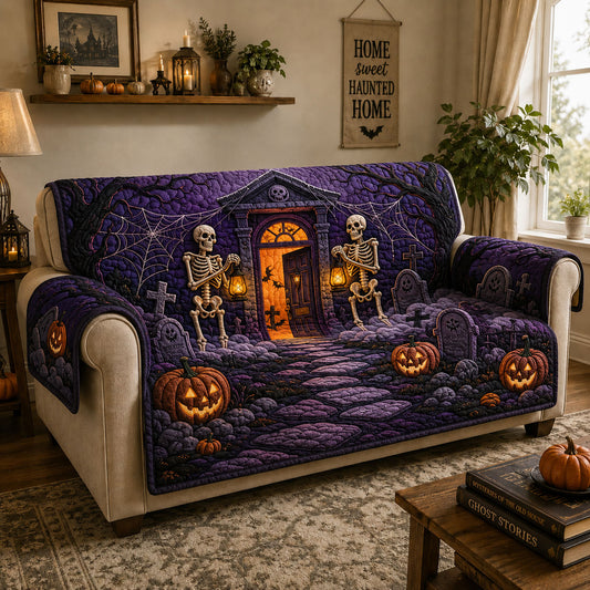 Skeleton Haunted Porch Quilted Sofa Cover GFTOHNL971
