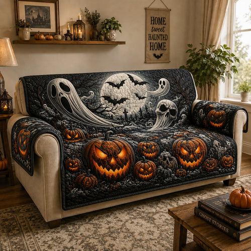 Ghostly Pumpkin Night Quilted Sofa Cover GFTOHNL972