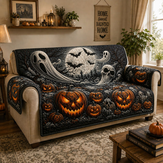 Ghostly Pumpkin Night Quilted Sofa Cover GFTOHNL972