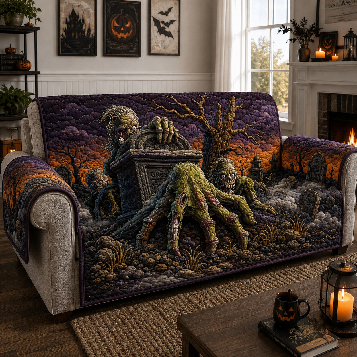 Zombie Graveyard Rising Quilted Sofa Cover GFTOHNL974