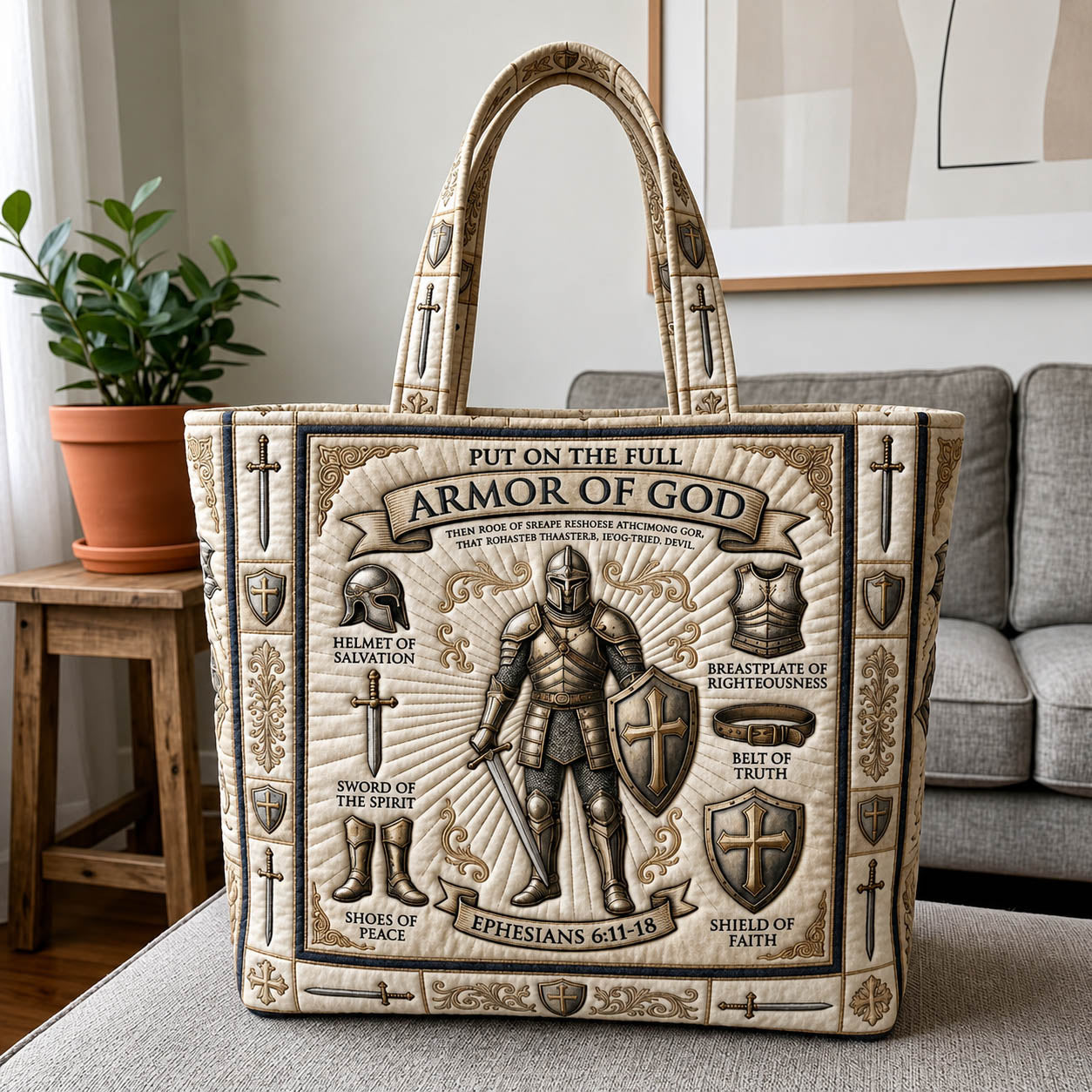Armor Of God Quilted Tote Bag GFTOLAN1003
