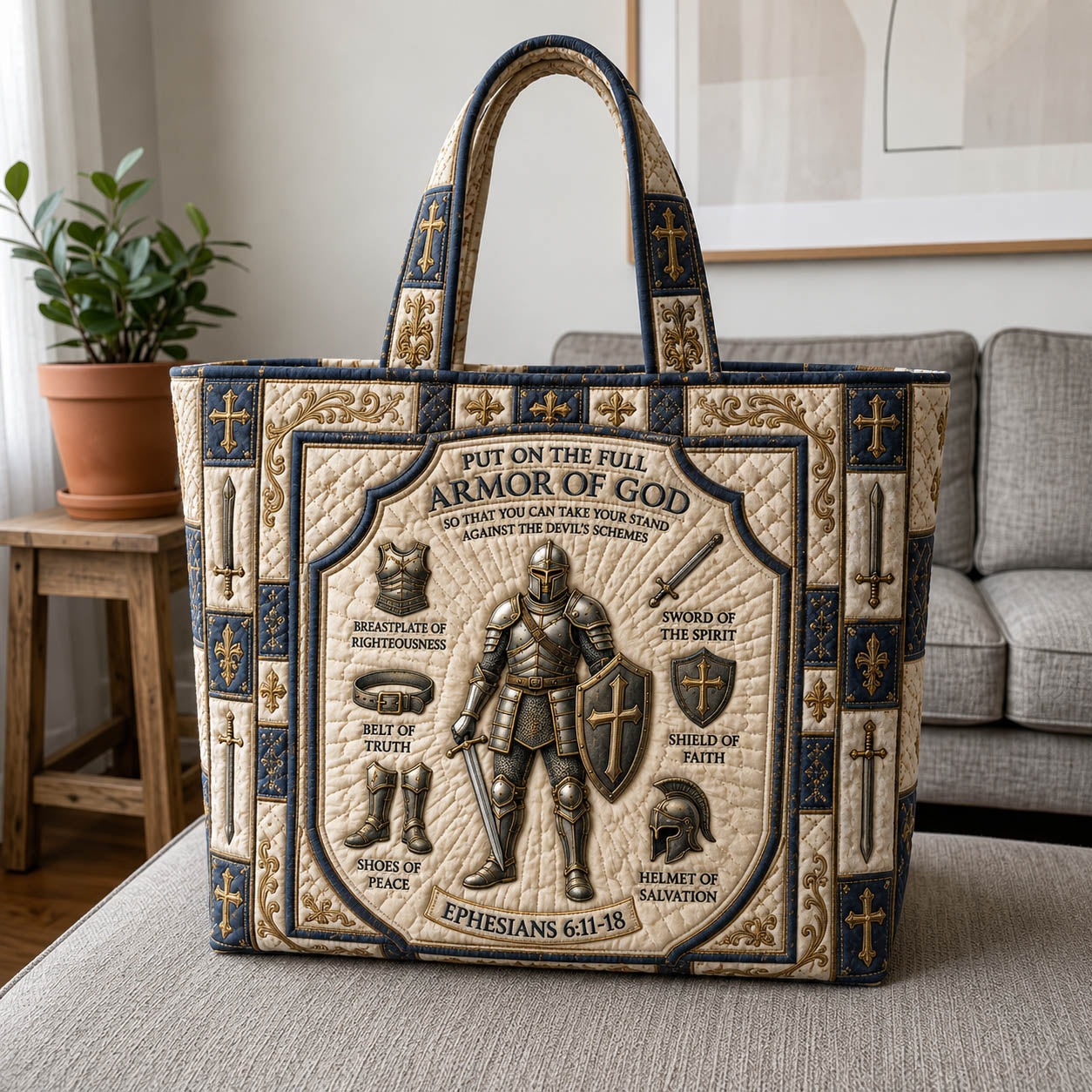 Armor Of God Quilted Tote Bag GFTOLAN1004