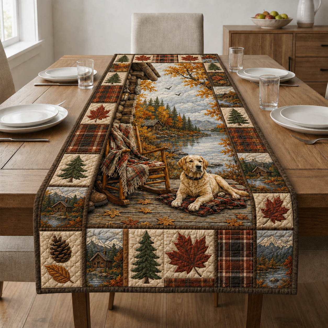 Autumn Lakeside Cabin Quilted Table Runner GFTOLAN1037