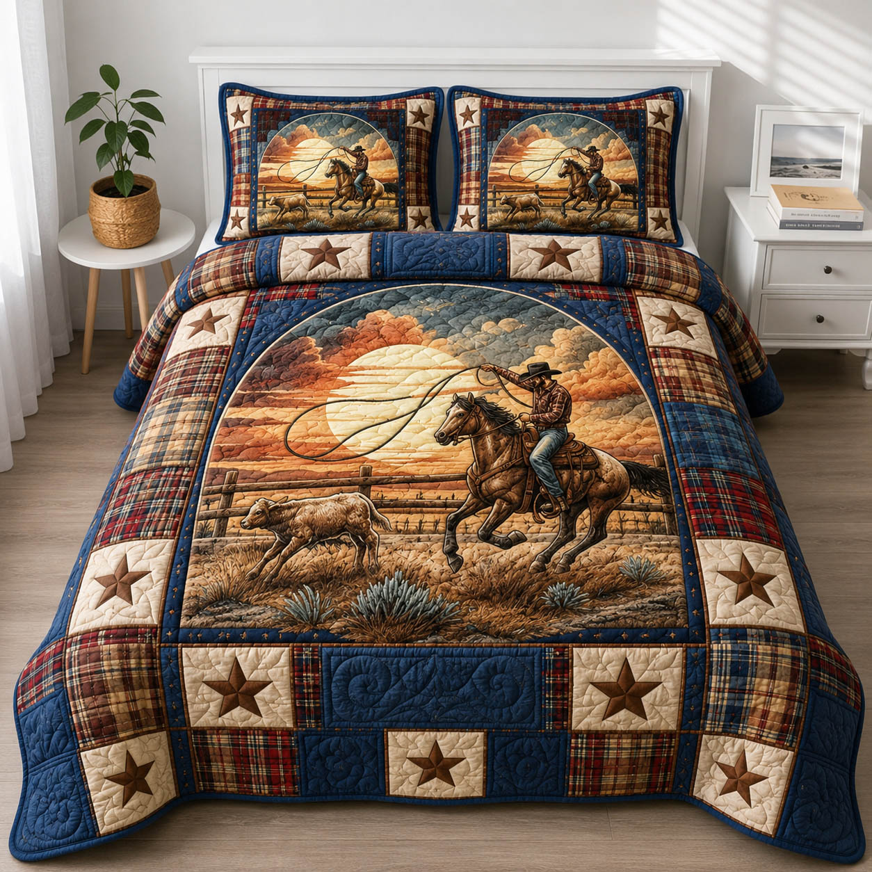 Western Cowboy 3-Piece Quilted Bedding Set GFTOLAN1124