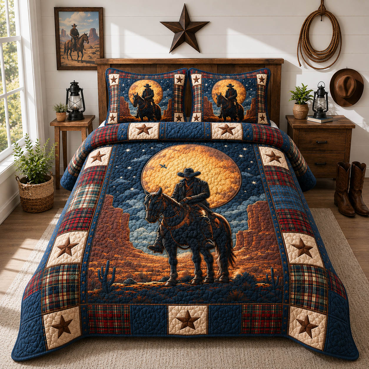 Western Cowboy 3-Piece Quilted Bedding Set GFTOLAN1125