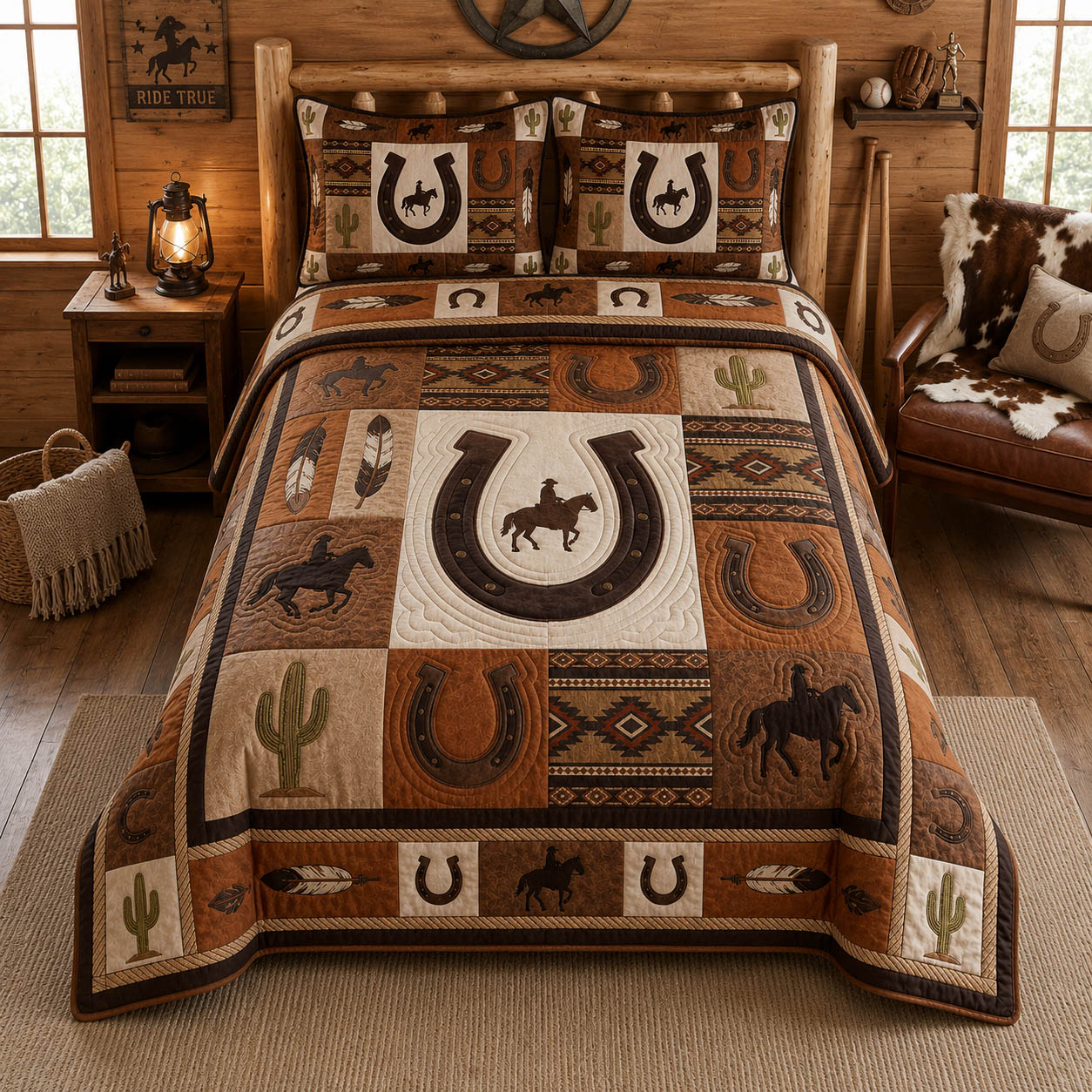 Western Cowboy 3-Piece Quilted Bedding Set GFTOLAN1126