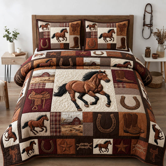 Western Horse 3-Piece Quilted Bedding Set GFTOLAN1129