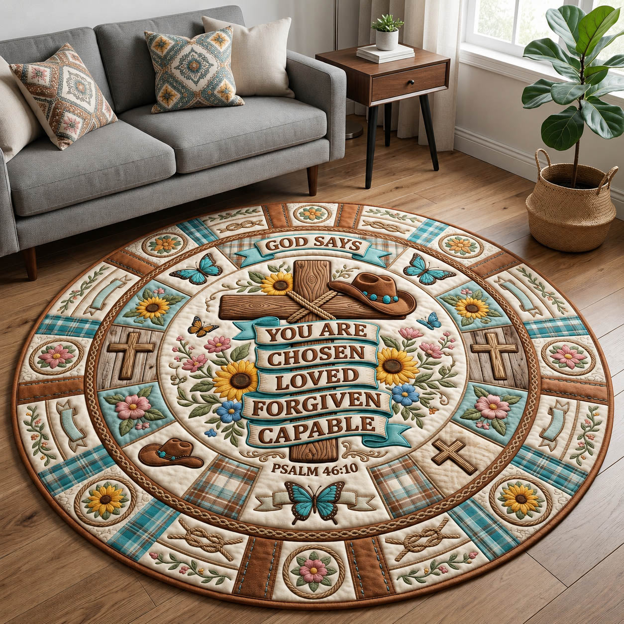 God Says You Are Quilted Round Mat GFTOLAN1161