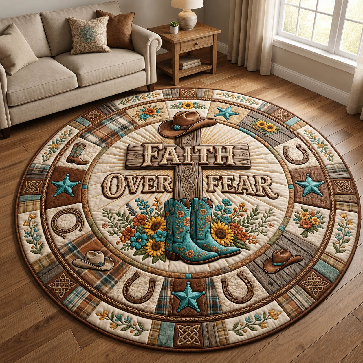Faith Over Fear Quilted Round Mat GFTOLAN1162