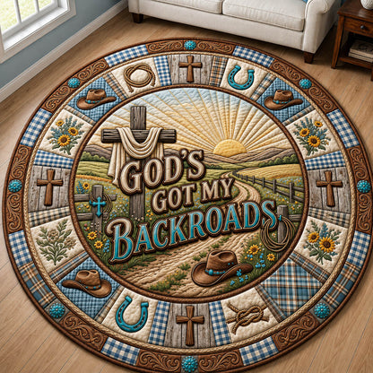God's Got My Backroads Quilted Round Mat GFTOLAN1163
