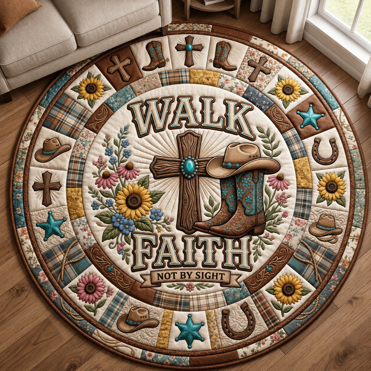 Walk By Faith Not By Sight Quilted Round Mat GFTOLAN1164