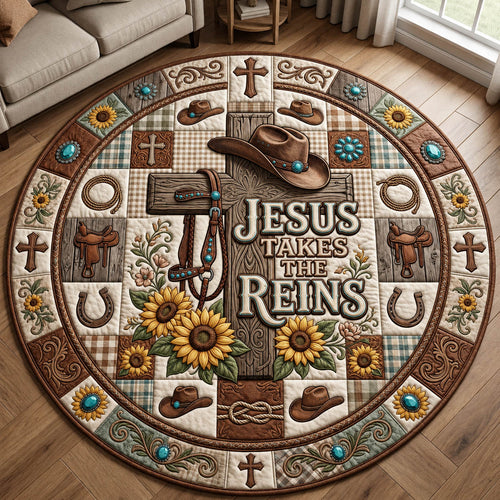 Jesus Take The Reins Quilted Round Mat GFTOLAN1165