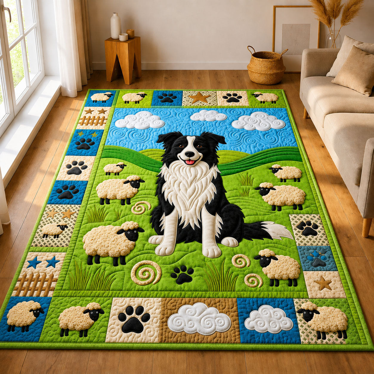 Border Collie And Sheep Area Rug GFTOLAN1232