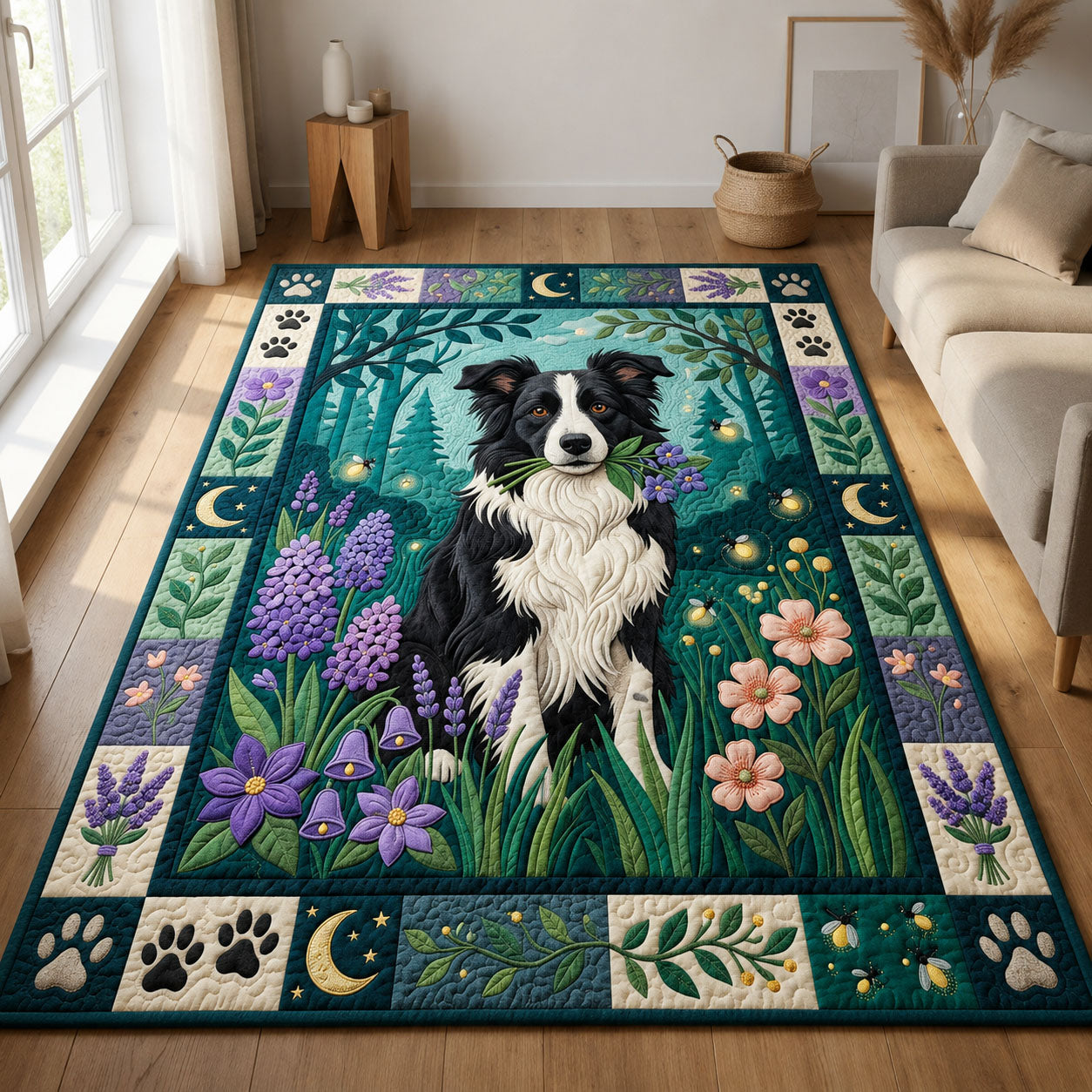 Border Collie Lavender Garden Area Rug GFTOLAN1234