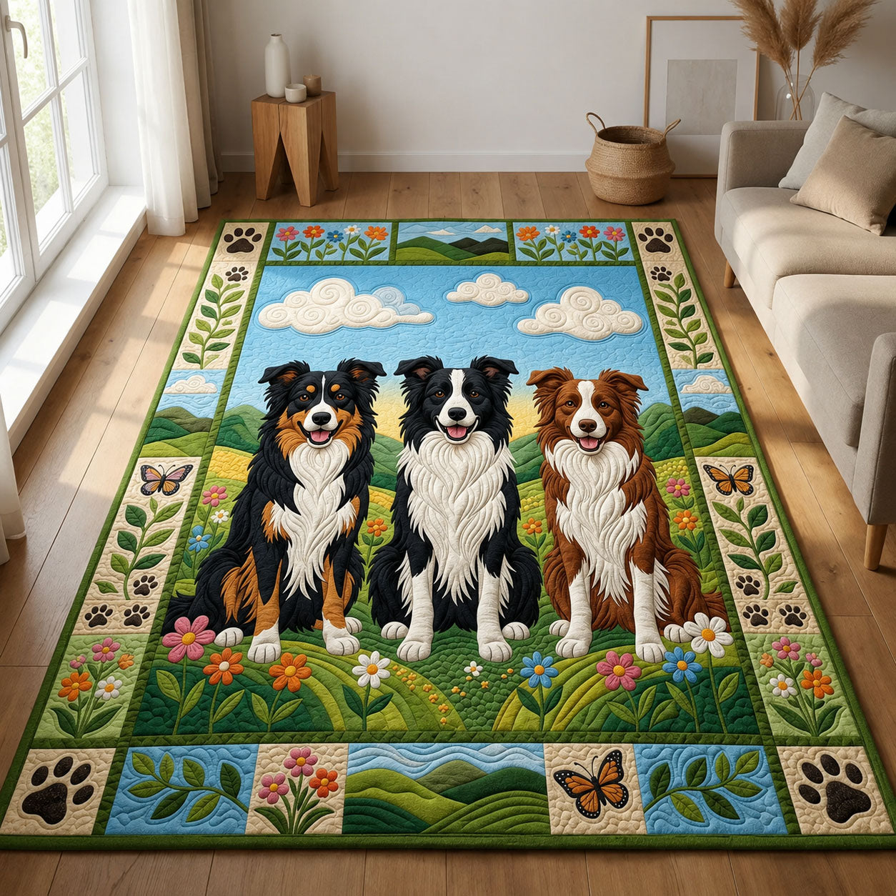 Triple Collie Meadow Area Rug GFTOLAN1235