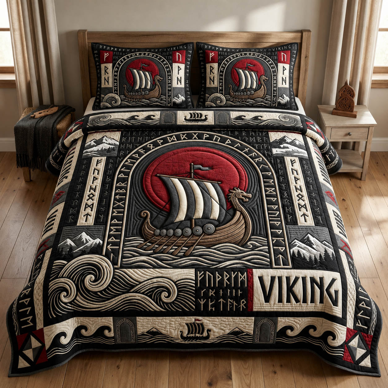 Viking Longship 3-Piece Quilted Bedding Set GFTOLAN1264