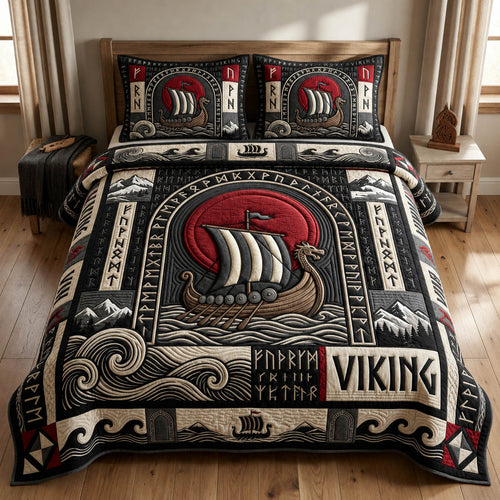 Viking Longship 3-Piece Quilted Bedding Set GFTOLAN1264