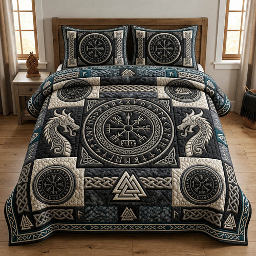 Norse Viking Dragon Runes 3-Piece Quilted Bedding Set GFTOLAN1266