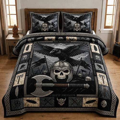 Raven Viking Skull 3-Piece Quilted Bedding Set GFTOLAN1268