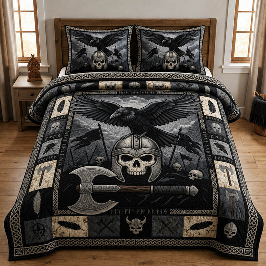 Raven Viking Skull 3-Piece Quilted Bedding Set GFTOLAN1268