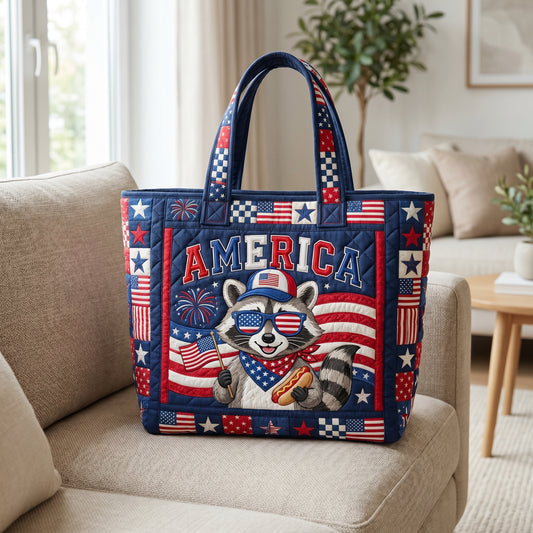 Patriotic Racoon Quilted Tote Bag GFTOLAN127