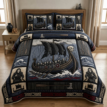Ghost Viking Ship 3-Piece Quilted Bedding Set GFTOLAN1272