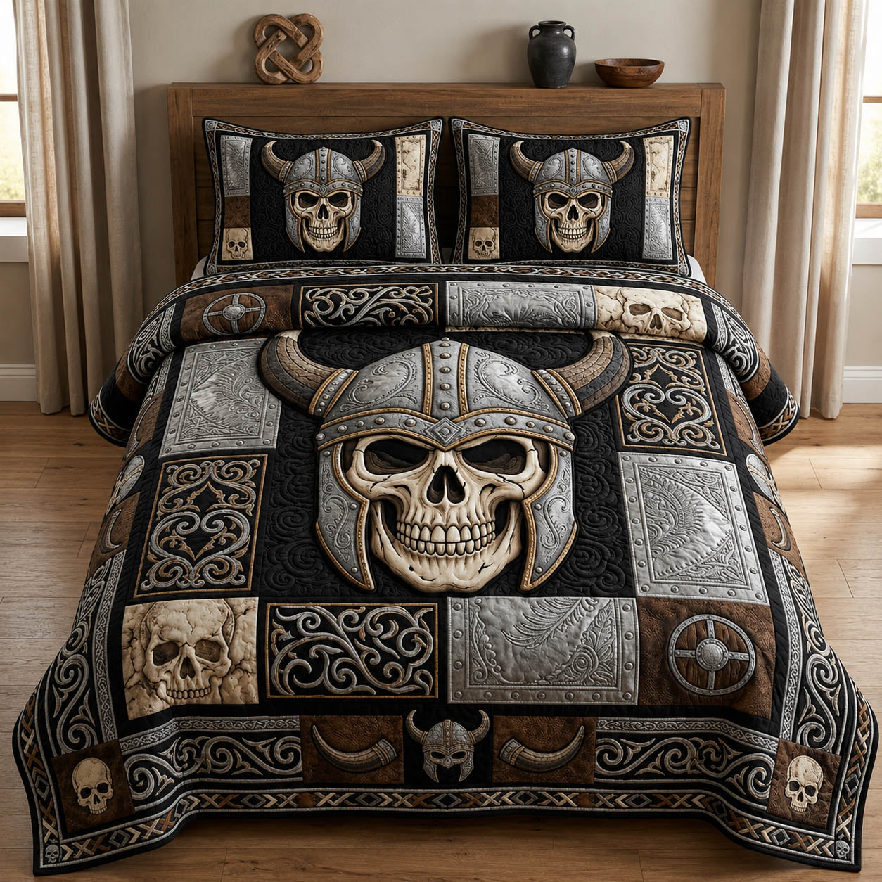 Viking Skull 3-Piece Quilted Bedding Set GFTOLAN1273