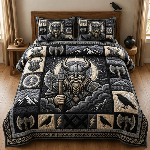 Raven Viking Skull 3-Piece Quilted Bedding Set GFTOLAN1274