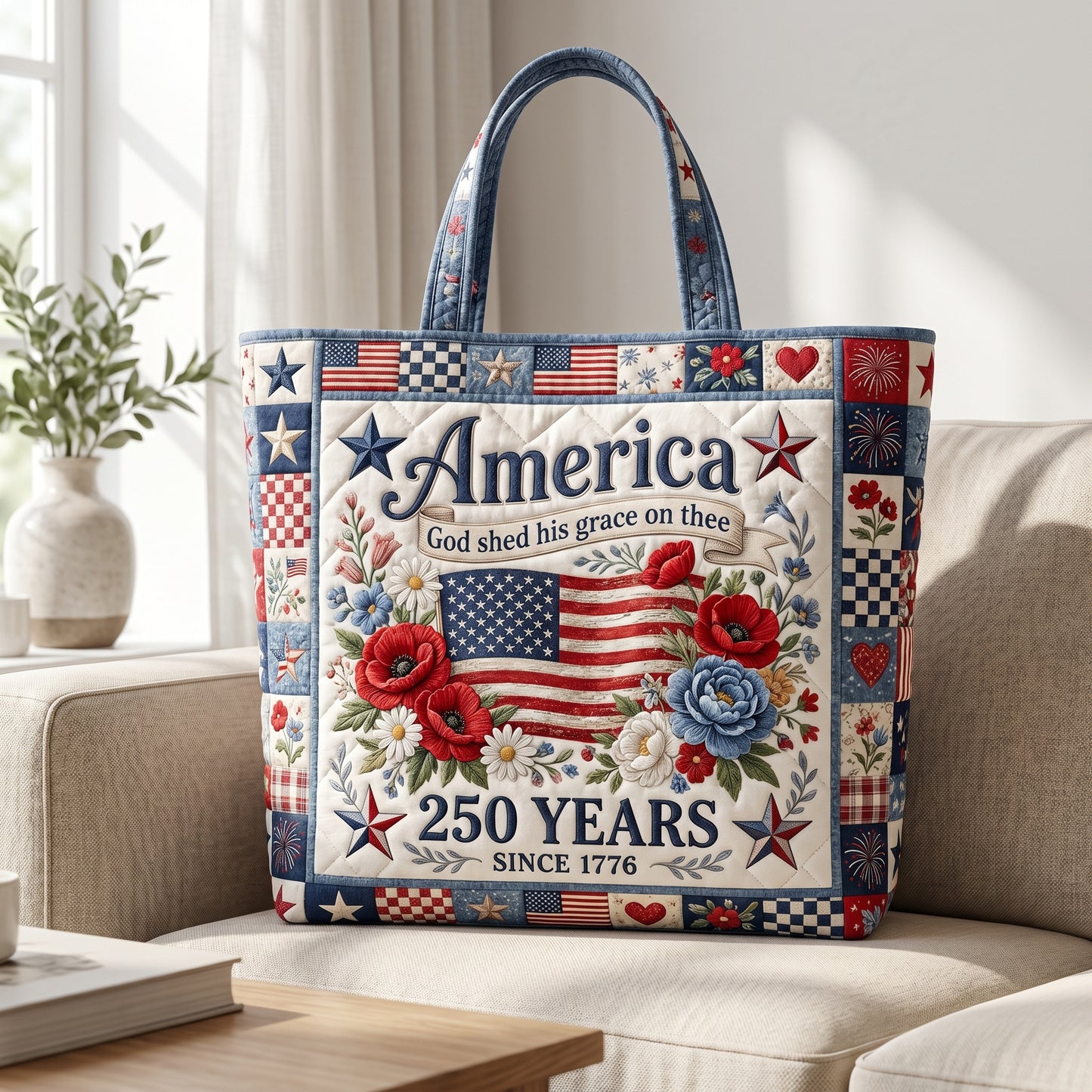 Flower America Quilted Tote Bag GFTOLAN129