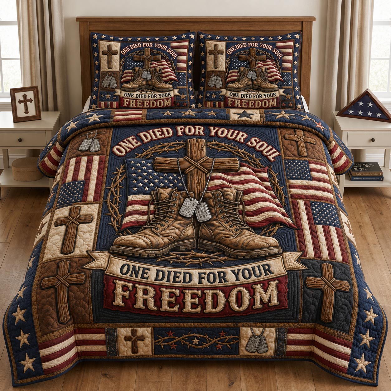 One Died For Your Freedom 3-Piece Quilted Bedding Set GFTOLAN1349