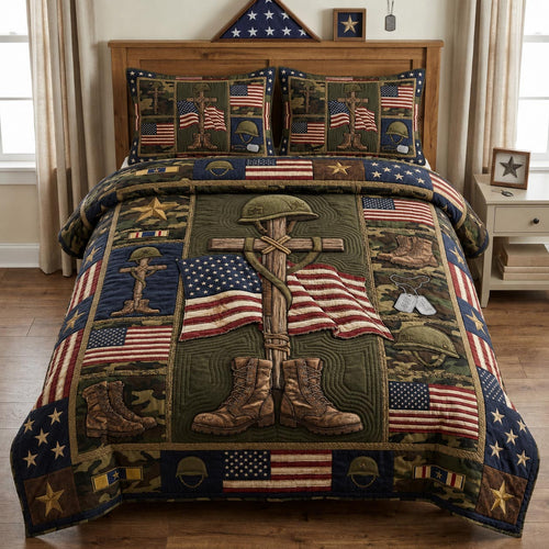 Patriotic Veteran 3-Piece Quilted Bedding Set GFTOLAN1350