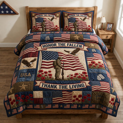 Patriotic Veteran 3-Piece Quilted Bedding Set GFTOLAN1351