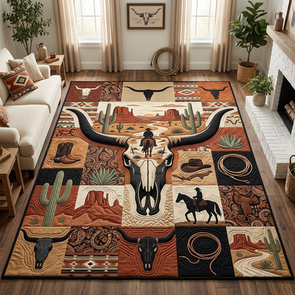 Longhorn Skull Cowboy Area Rug GFTOLAN1384