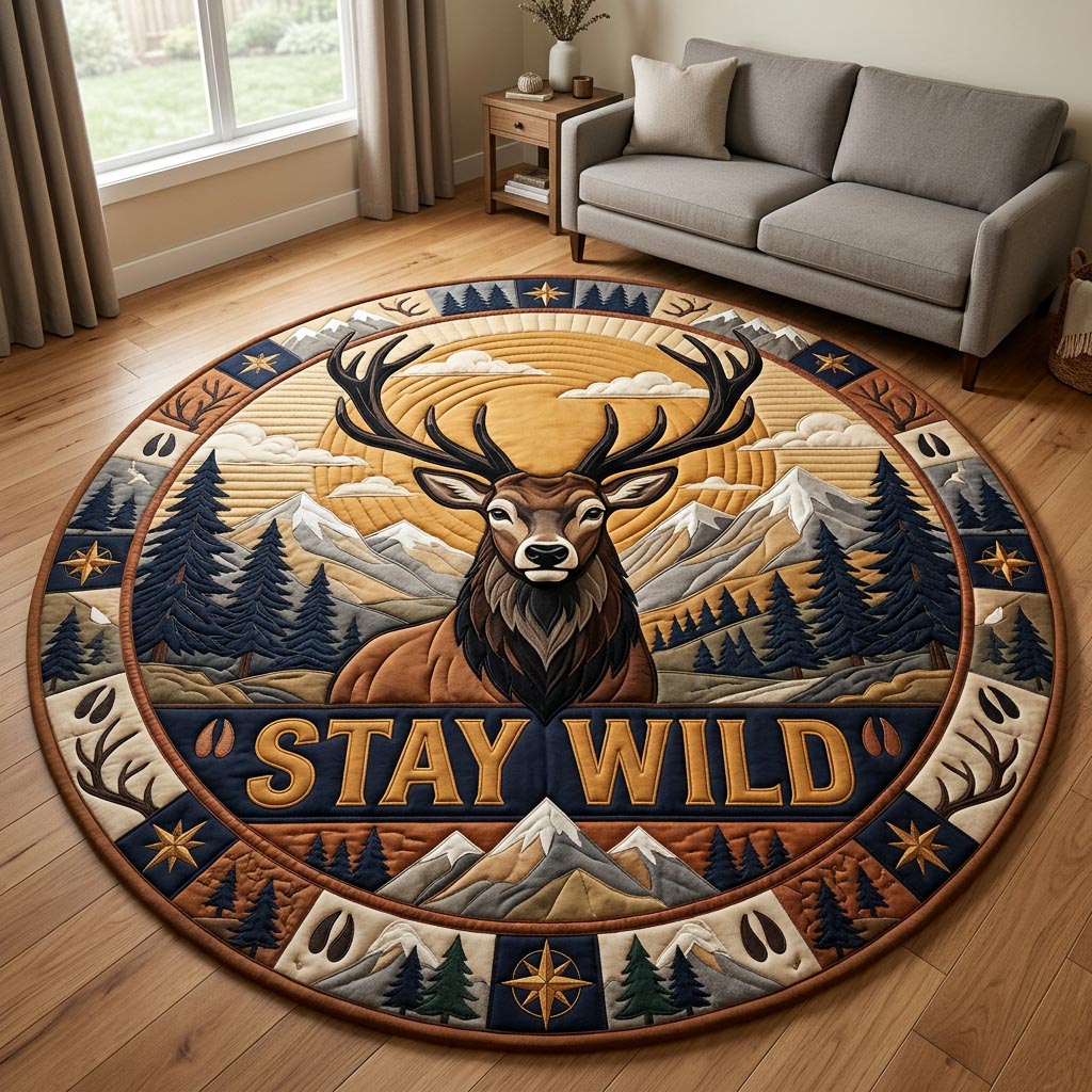 Majestic Stag Deer Quilted Round Mat GFTOLAN1388