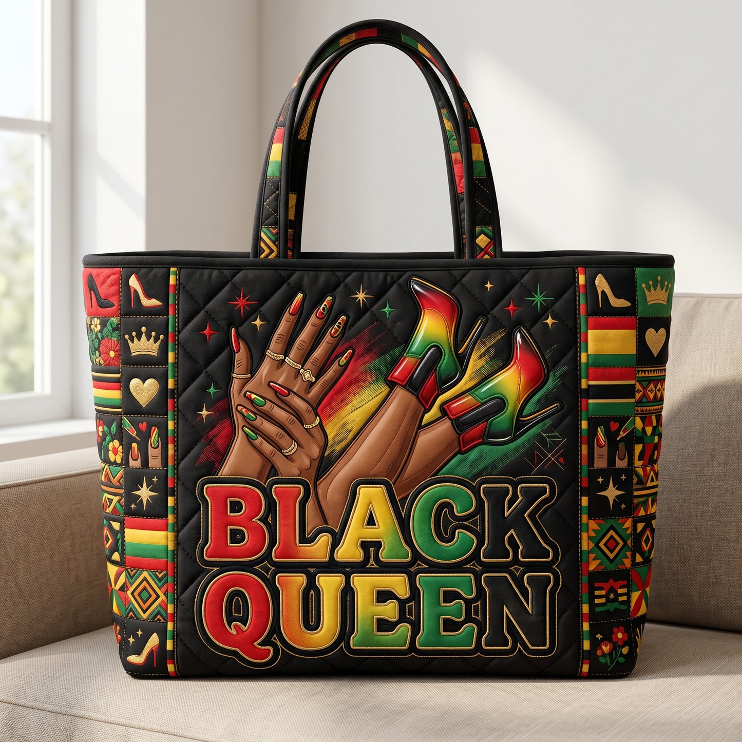 Black Queen Quilted Tote Bag GFTOLAN139