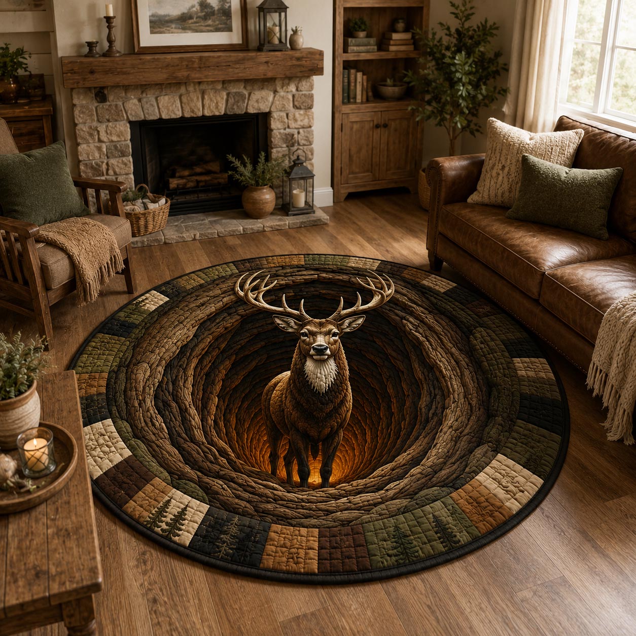 Majestic Stag Deer Quilted Round Mat GFTOLAN1392